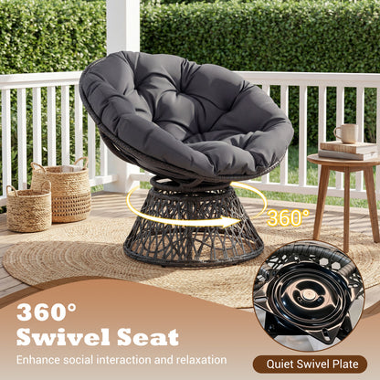 Swivel Papasan Chair, Round Wicker Lounge Chair With Thick Cushion, Gray Accent Chairs at Gallery Canada