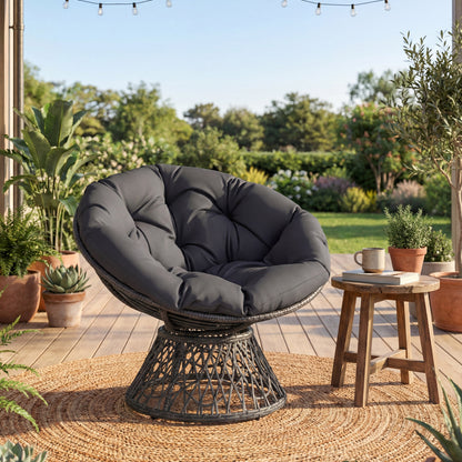Swivel Papasan Chair, Round Wicker Lounge Chair With Thick Cushion, Gray Accent Chairs at Gallery Canada