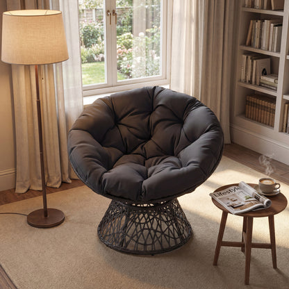 Swivel Papasan Chair, Round Wicker Lounge Chair With Thick Cushion, Gray Accent Chairs at Gallery Canada