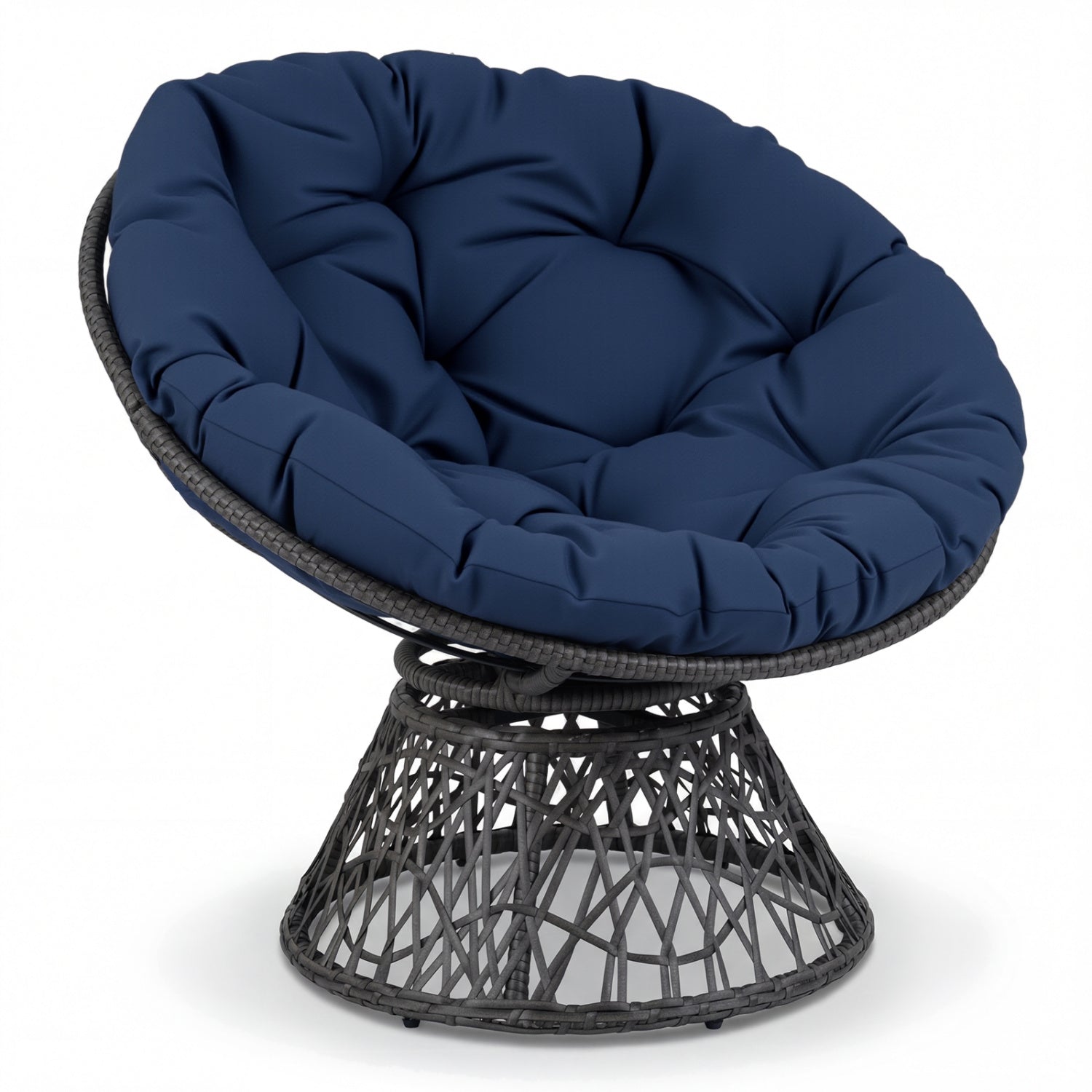 Swivel Papasan Chair, Round Wicker Lounge Chair, Thick Cushion, Navy Accent Chairs at Gallery Canada