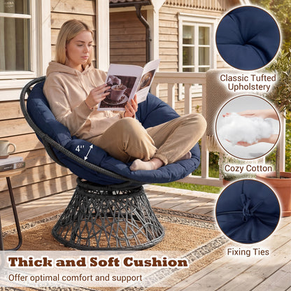 Swivel Papasan Chair, Round Wicker Lounge Chair, Thick Cushion, Navy Accent Chairs at Gallery Canada