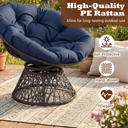 Swivel Papasan Chair, Round Wicker Lounge Chair, Thick Cushion, Navy Accent Chairs at Gallery Canada