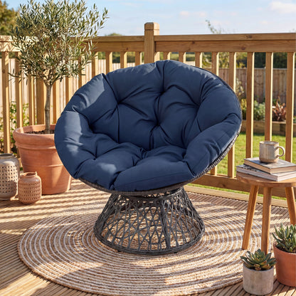 Swivel Papasan Chair, Round Wicker Lounge Chair, Thick Cushion, Navy Accent Chairs at Gallery Canada