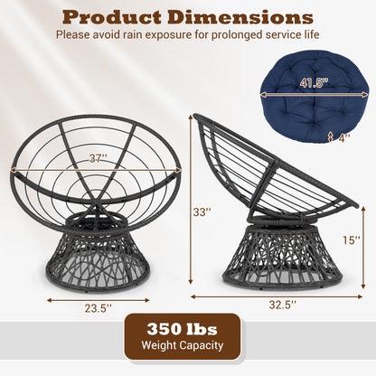 Swivel Papasan Chair, Round Wicker Lounge Chair, Thick Cushion, Navy Accent Chairs at Gallery Canada
