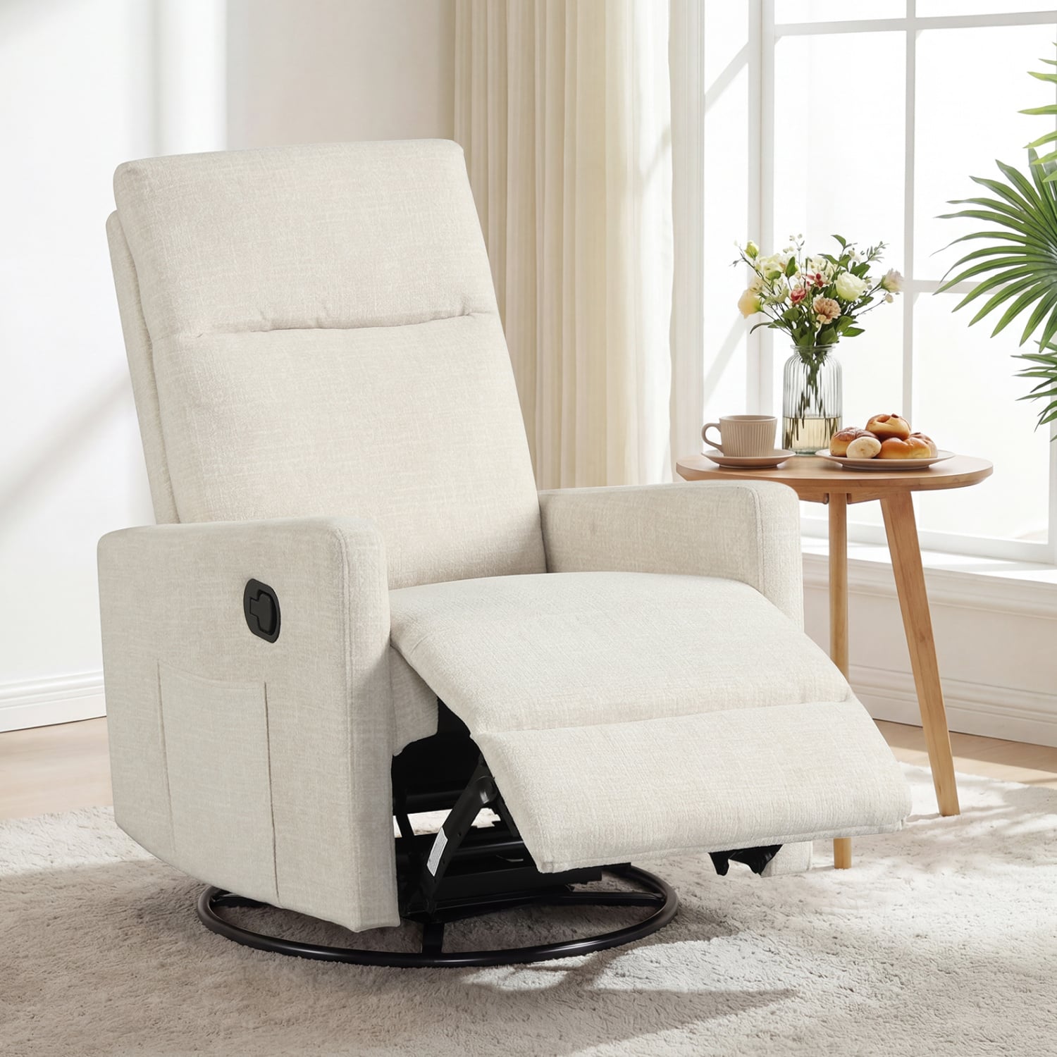 Swivel Rocking Chair 360° Recliner with Cushioned Back, Beige Floor Chairs at Gallery Canada