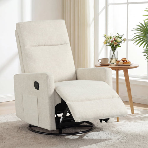 Swivel Rocking Chair 360° Recliner with Cushioned Back, Beige
