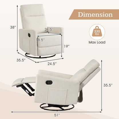 Swivel Rocking Chair 360° Recliner with Cushioned Back, Beige Floor Chairs at Gallery Canada