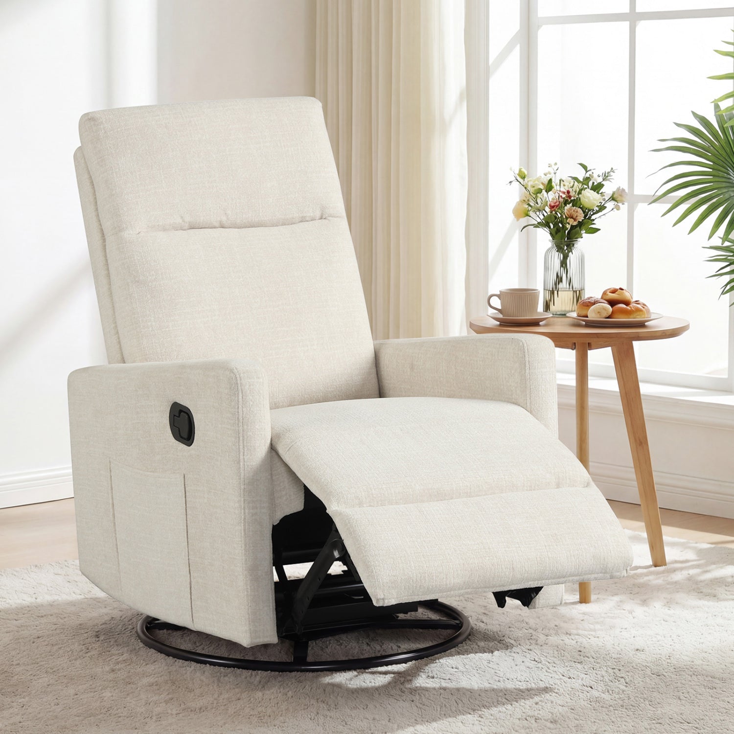 Swivel Rocking Chair 360° Recliner with Cushioned Back, Beige Floor Chairs at Gallery Canada