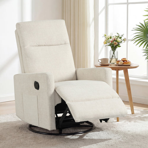 Swivel Rocking Chair 360° Recliner with Cushioned Back, Beige