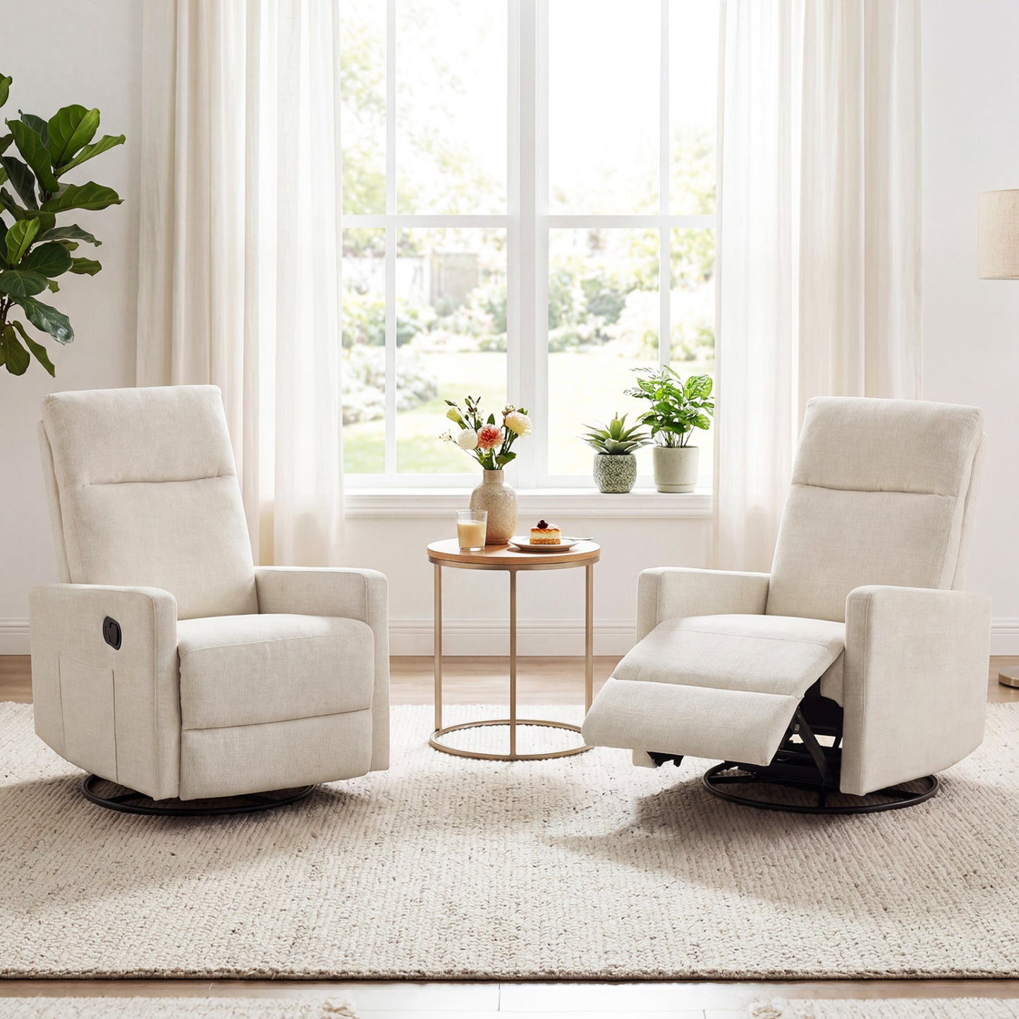 Swivel Rocking Chair 360° Recliner with Cushioned Back, Beige Floor Chairs at Gallery Canada