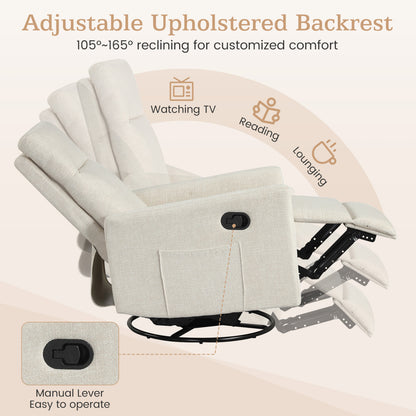 Swivel Rocking Chair 360° Recliner with Cushioned Back, Beige Floor Chairs at Gallery Canada