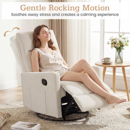 Swivel Rocking Chair 360° Recliner with Cushioned Back, Beige Floor Chairs at Gallery Canada