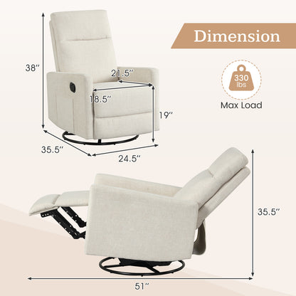 Swivel Rocking Chair 360° Recliner with Cushioned Back, Beige Floor Chairs at Gallery Canada