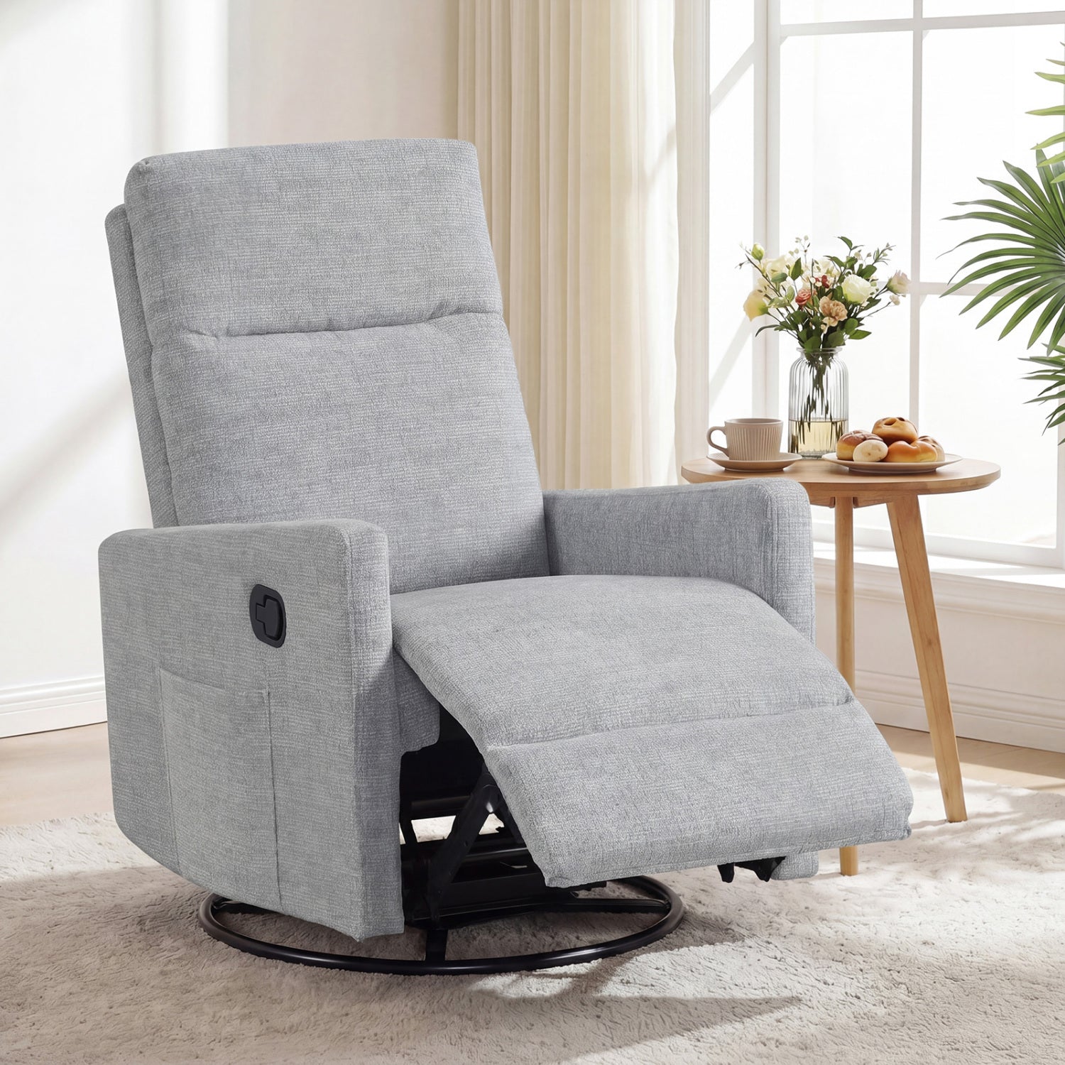 Swivel Rocking Chair 360°, Nursery Reclining Armchair, Gray Floor Chairs at Gallery Canada