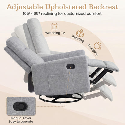 Swivel Rocking Chair 360°, Nursery Reclining Armchair, Gray Floor Chairs at Gallery Canada