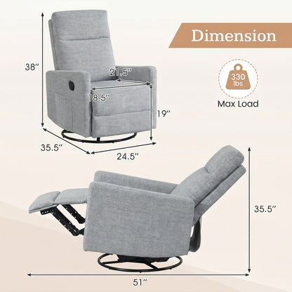 Swivel Rocking Chair 360°, Nursery Reclining Armchair, Gray Floor Chairs at Gallery Canada
