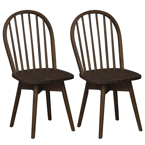 Swivel Windsor Dining Chairs Set of 2, Solid Rubber Wood Frame, Walnut