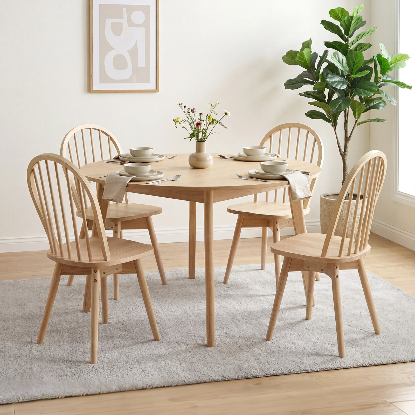 Swivel Windsor Dining Chairs, Set of 4, Solid Rubber Wood Frame, Natural Dining Chairs at Gallery Canada