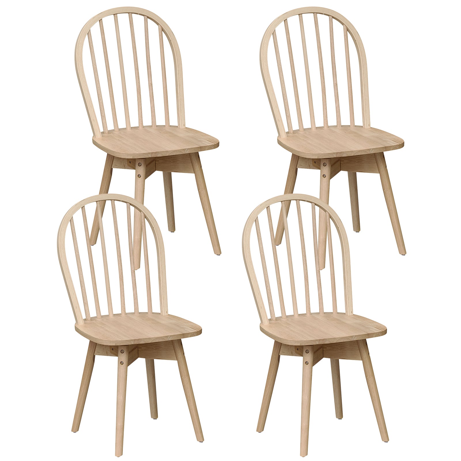 Swivel Windsor Dining Chairs, Set of 4, Solid Rubber Wood Frame, Natural Dining Chairs Natural at Gallery Canada