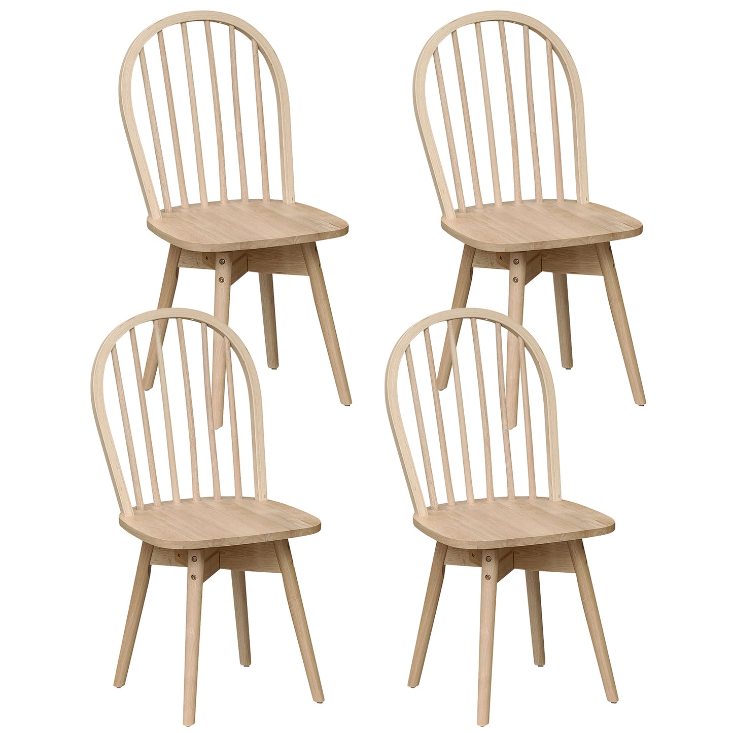 Swivel Windsor Dining Chairs, Set of 4, Solid Rubber Wood Frame, Natural Dining Chairs Natural at Gallery Canada