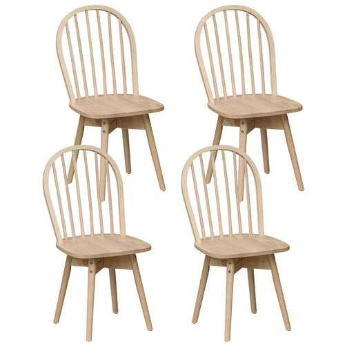Swivel Windsor Dining Chairs, Set of 4, Solid Rubber Wood Frame, Natural