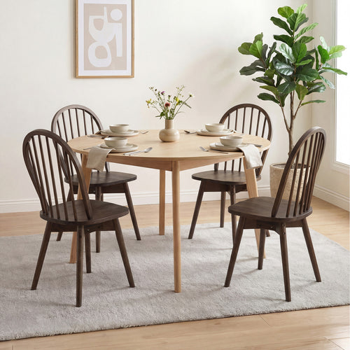Swivel Windsor Dining Chairs, Set of 4, Solid Rubber Wood Frame, Walnut