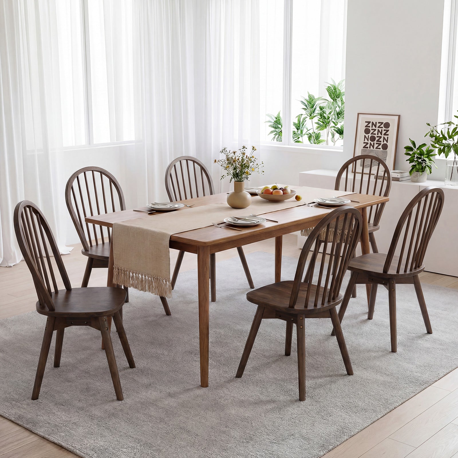 Swivel Windsor Dining Chairs, Set of 4, Solid Rubber Wood Frame, Walnut Dining Chairs at Gallery Canada