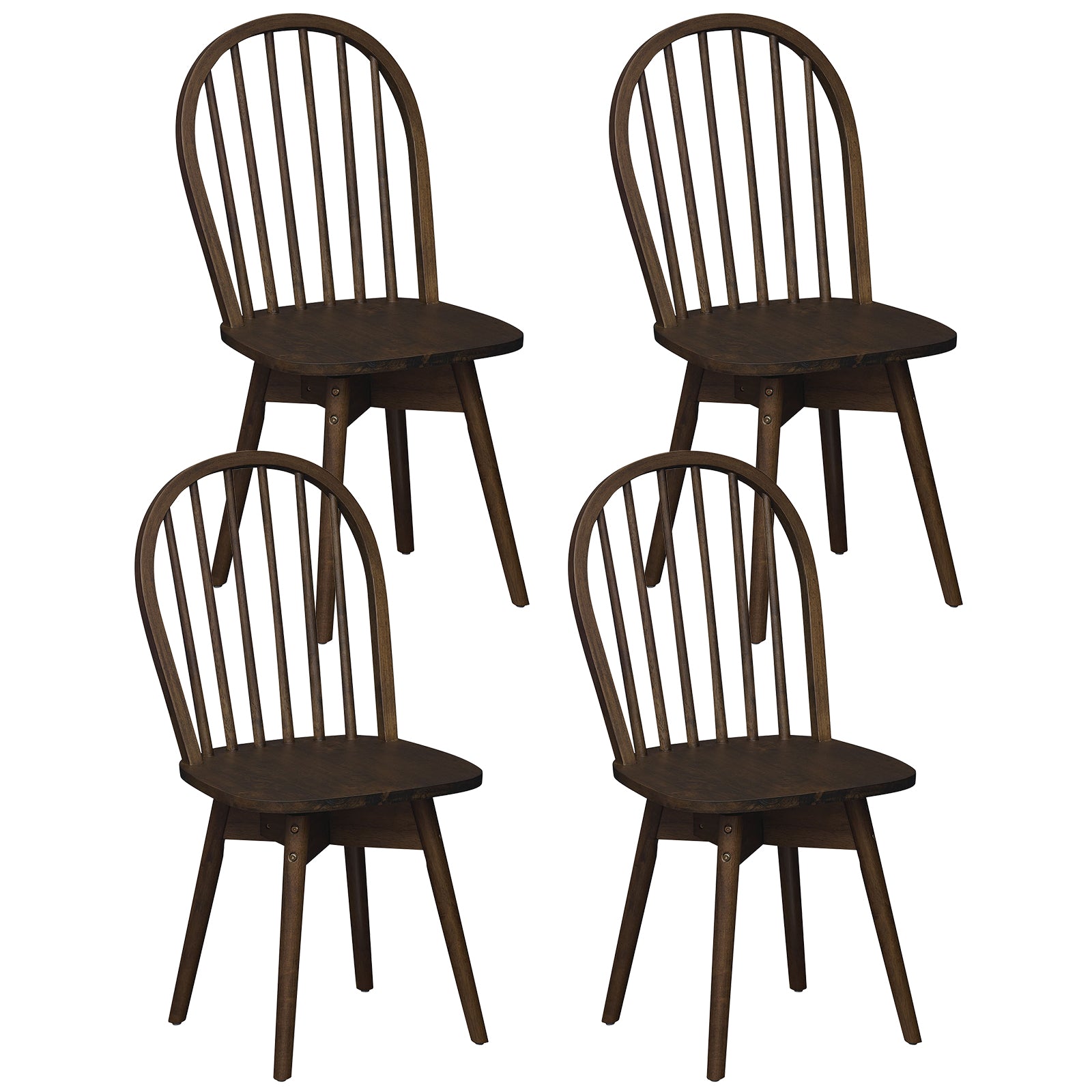 Swivel Windsor Dining Chairs, Set of 4, Solid Rubber Wood Frame, Walnut Dining Chairs Walnut at Gallery Canada