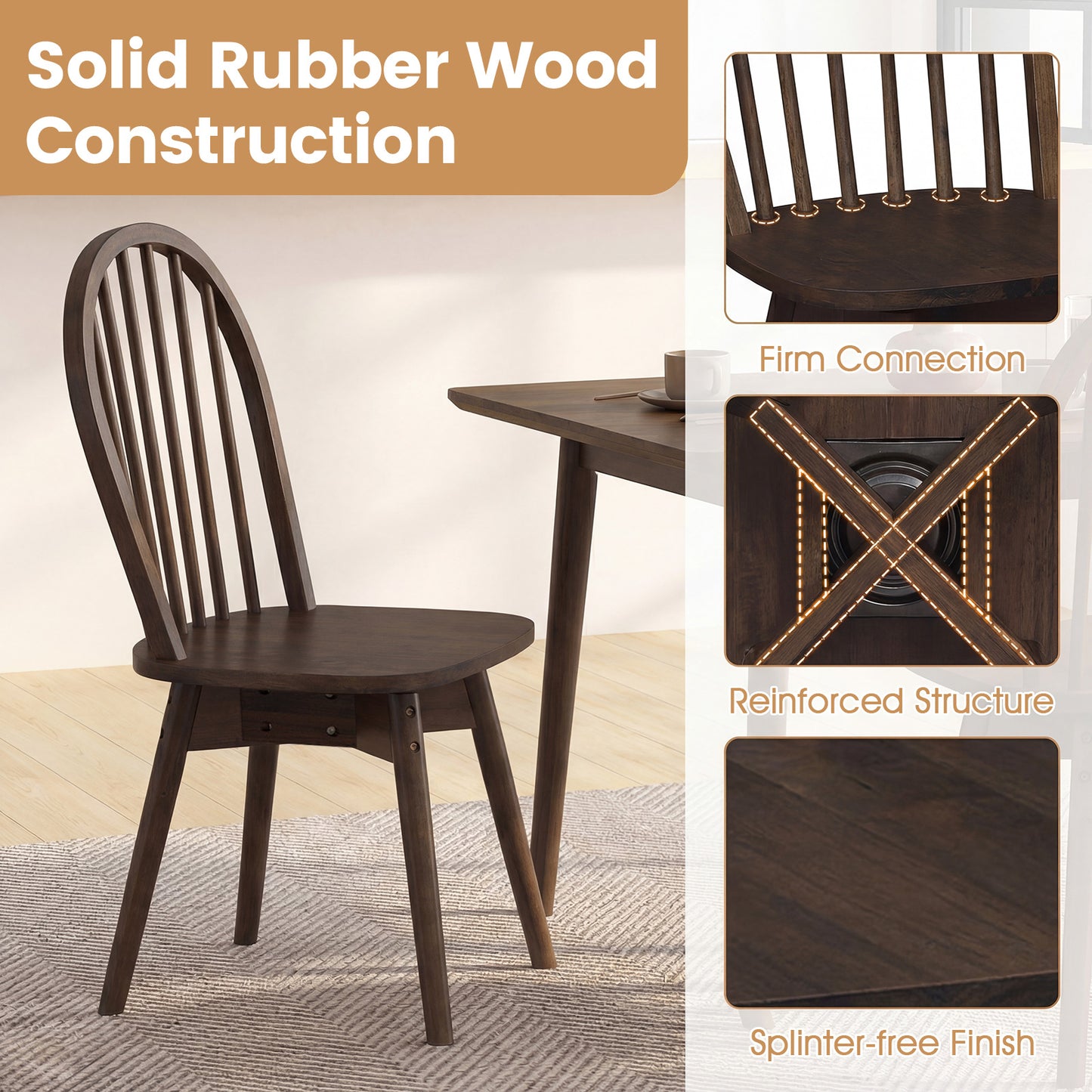 Swivel Windsor Dining Chairs, Set of 4, Solid Rubber Wood Frame, Walnut Dining Chairs at Gallery Canada