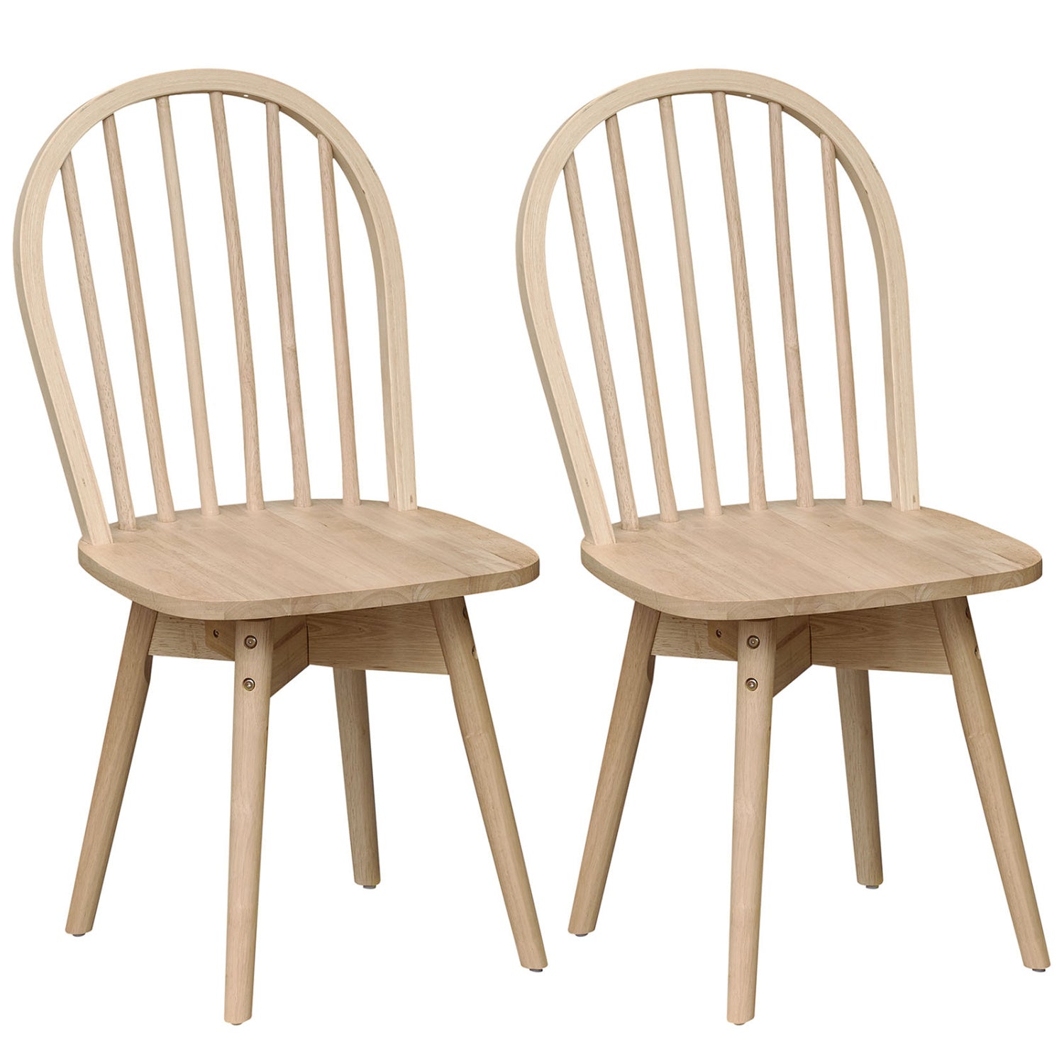 Swivel Windsor Dining Chairs, Set of 2, Solid Rubber Wood Frame, Natural Dining Chairs Natural at Gallery Canada