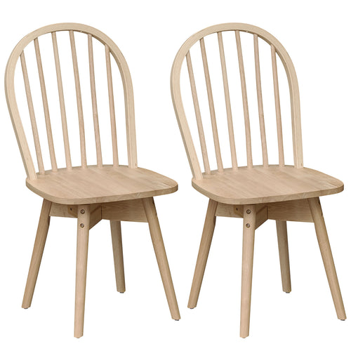 Swivel Windsor Dining Chairs, Set of 2, Solid Rubber Wood Frame, Natural