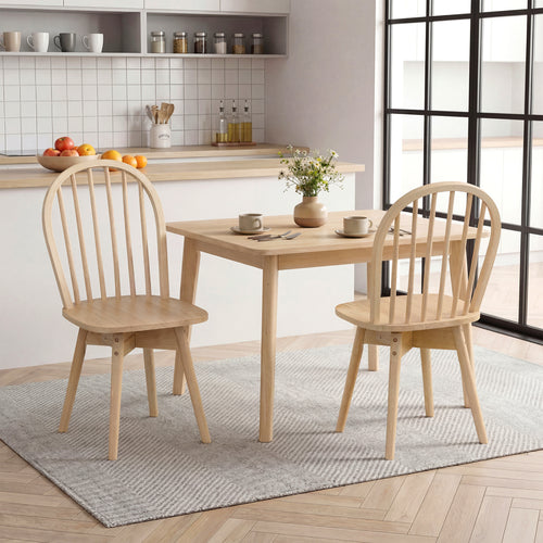 Swivel Windsor Dining Chairs, Set of 2, Solid Rubber Wood Frame, Natural