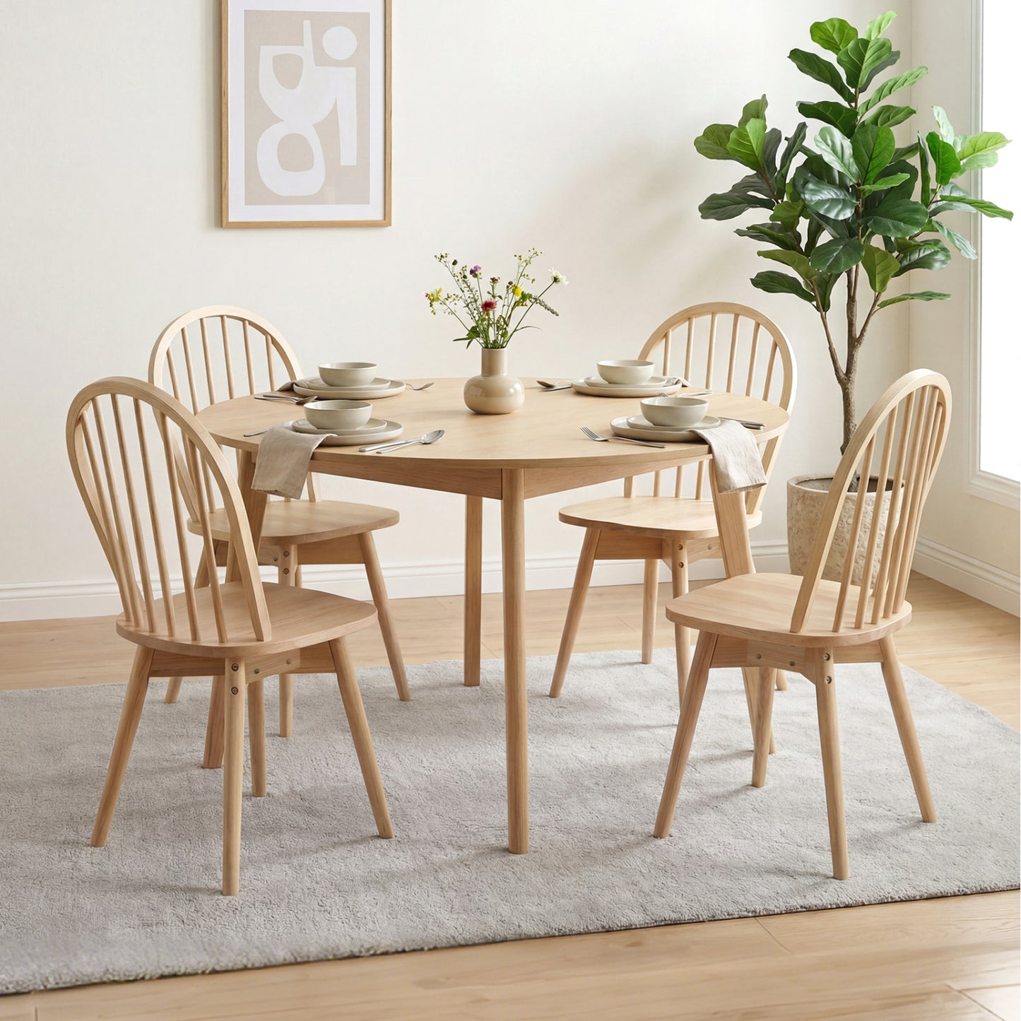 Swivel Windsor Dining Chairs, Set of 2, Solid Rubber Wood Frame, Natural Dining Chairs at Gallery Canada
