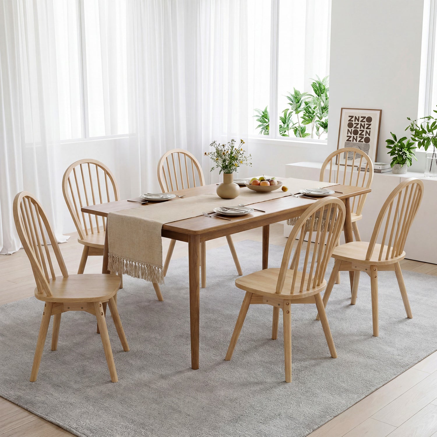 Swivel Windsor Dining Chairs, Set of 2, Solid Rubber Wood Frame, Natural Dining Chairs at Gallery Canada