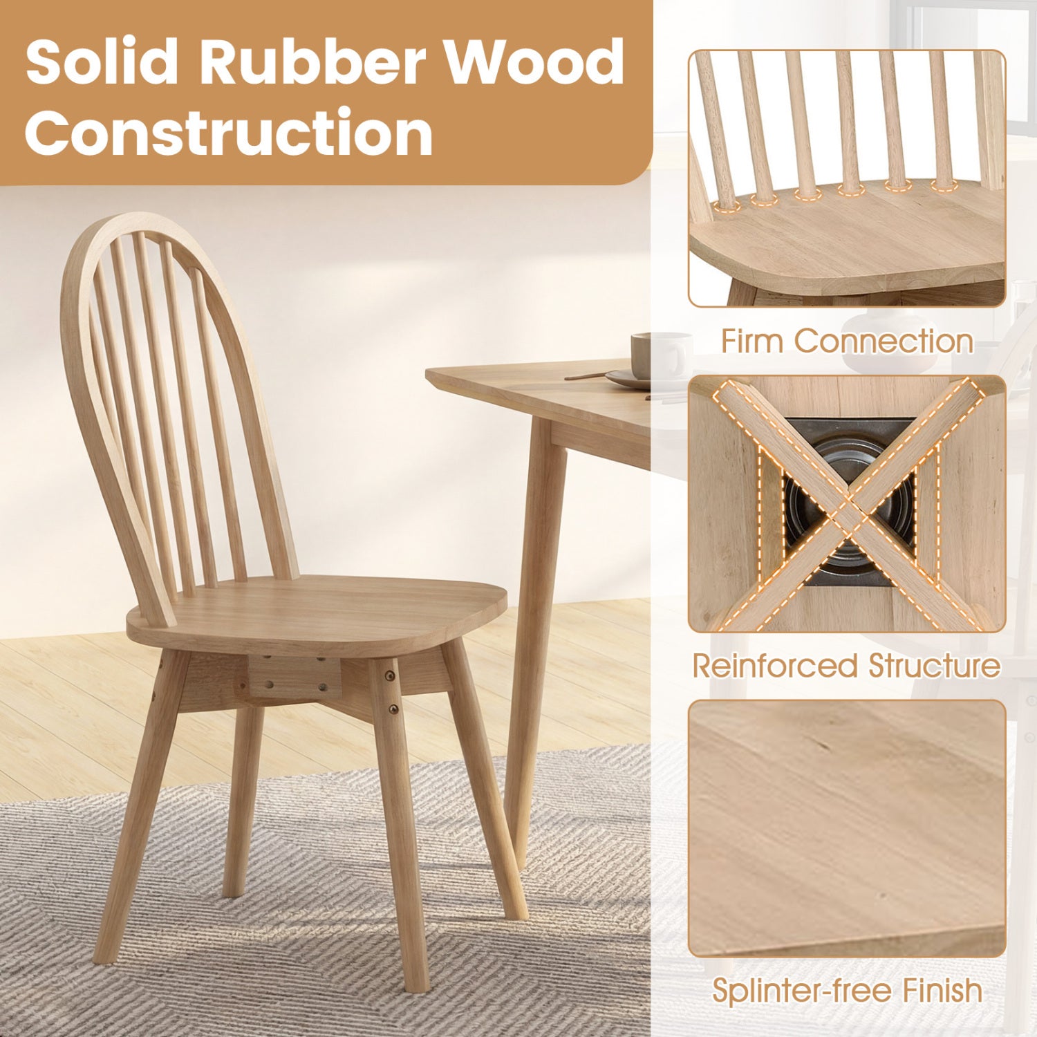 Swivel Windsor Dining Chairs, Set of 2, Solid Rubber Wood Frame, Natural Dining Chairs at Gallery Canada