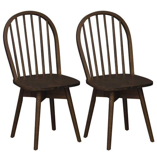 Swivel Windsor Dining Chairs Set of 2, Solid Rubber Wood Frame, Walnut