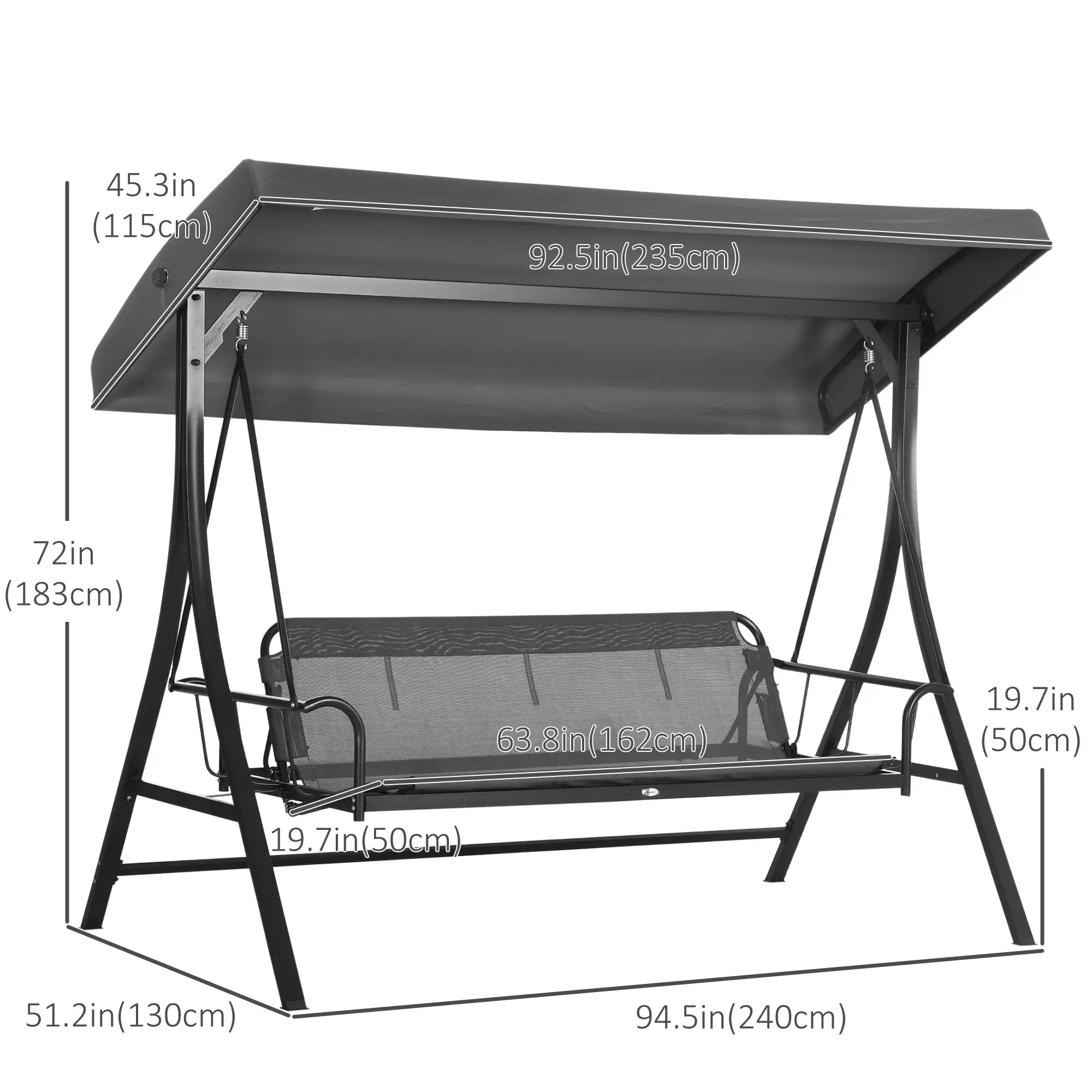 3 Person Porch Swing Bench, Adjustable Canopy, Cushions, Pillows, Dark Grey Porch Swings with Canopy at Gallery Canada