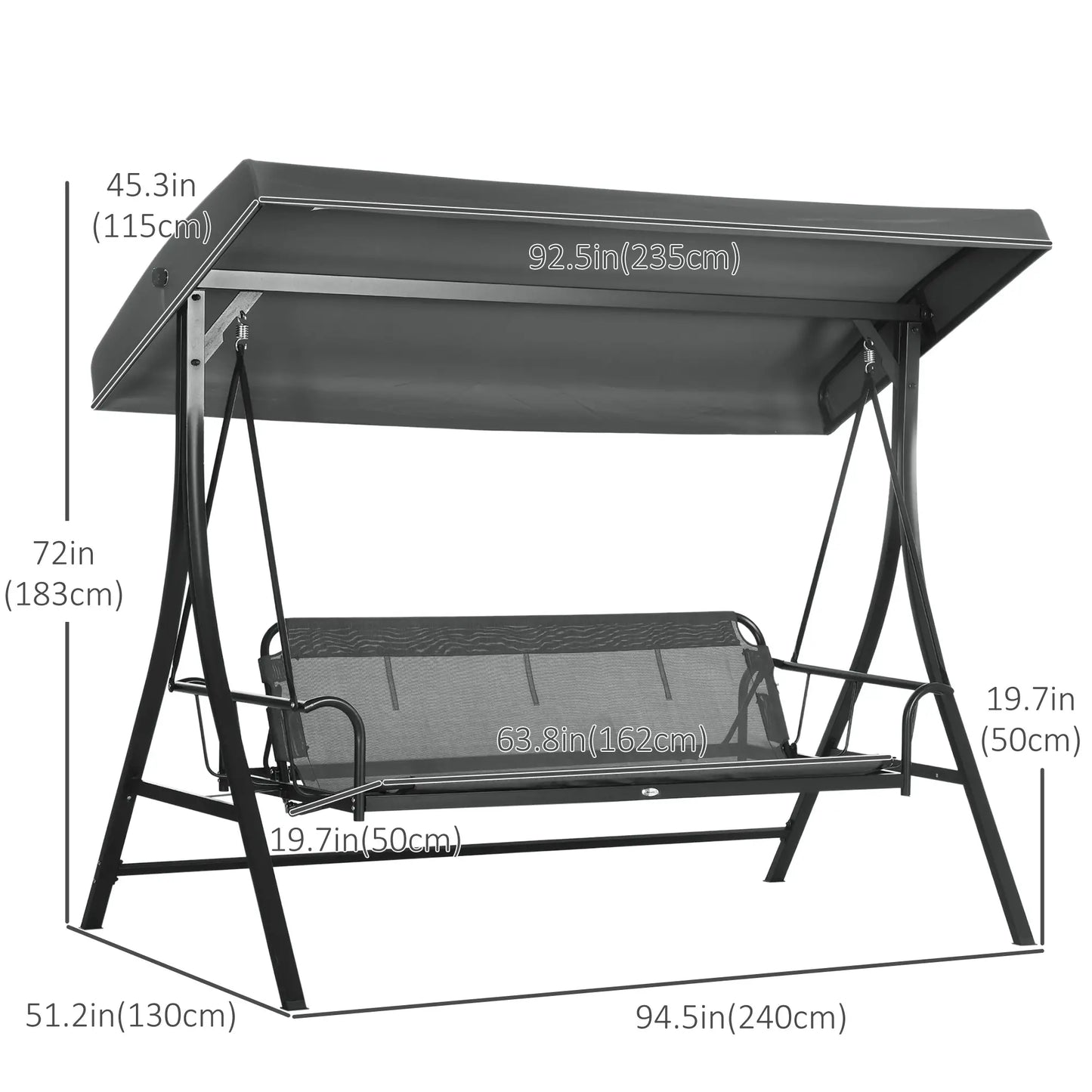 3 Person Porch Swing Bench, Adjustable Canopy, Cushions, Pillows, Dark Grey Porch Swings with Canopy at Gallery Canada