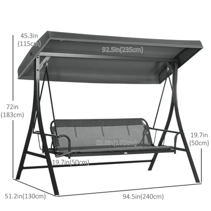 3 Person Porch Swing Bench, Adjustable Canopy, Cushions, Pillows, Dark Grey Porch Swings with Canopy at Gallery Canada