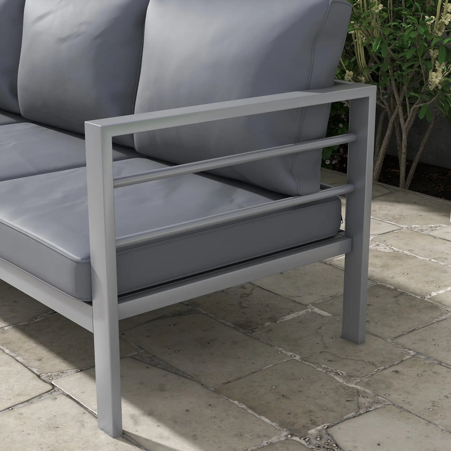 Aluminum Garden Sofa, 3-Person Outdoor Couch, 72.8" x 26" x 25.2", Grey Patio Chairs at Gallery Canada
