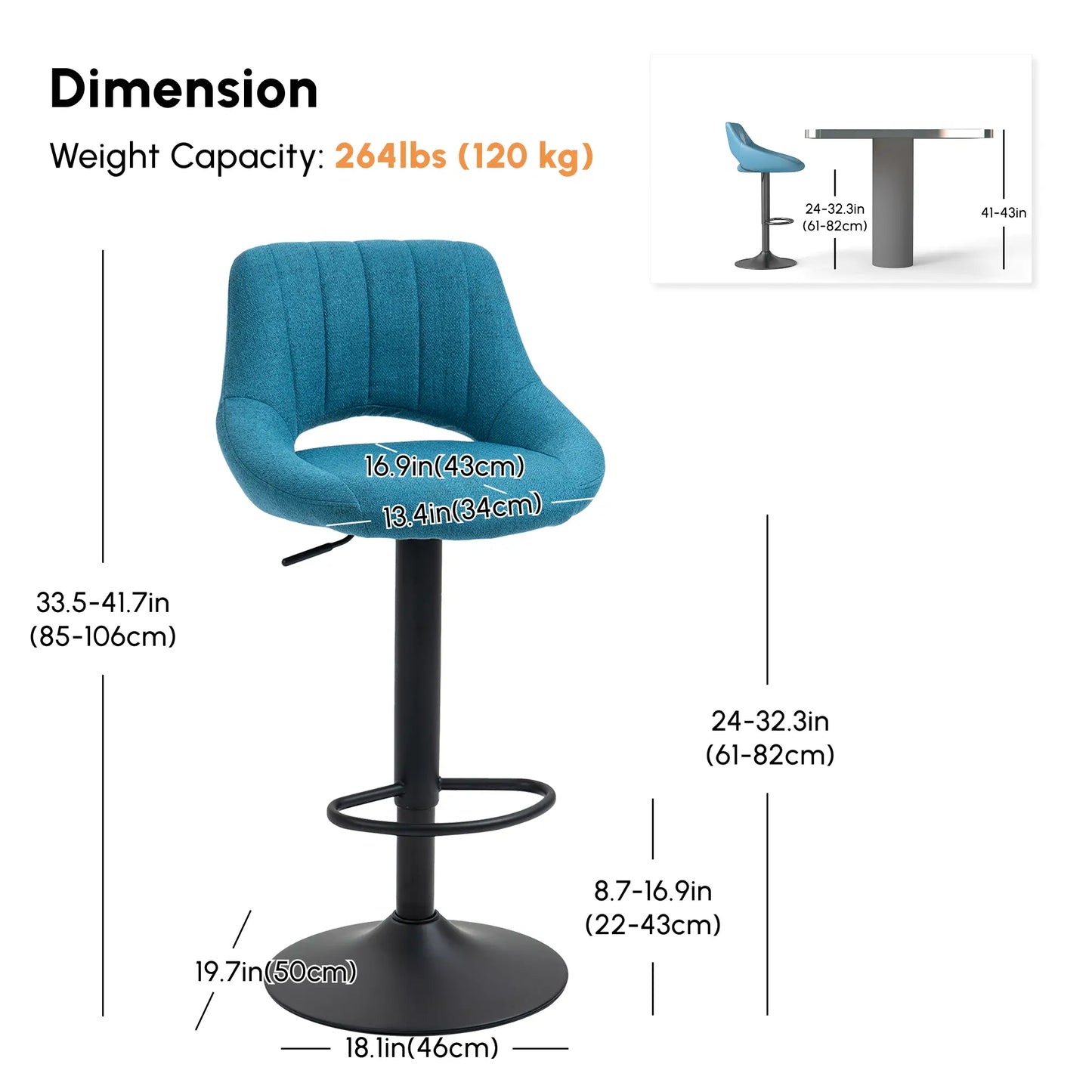 Swivel Counter Height Bar Stools Set of 2, Adjustable Height, Blue Bar Stools at Gallery Canada