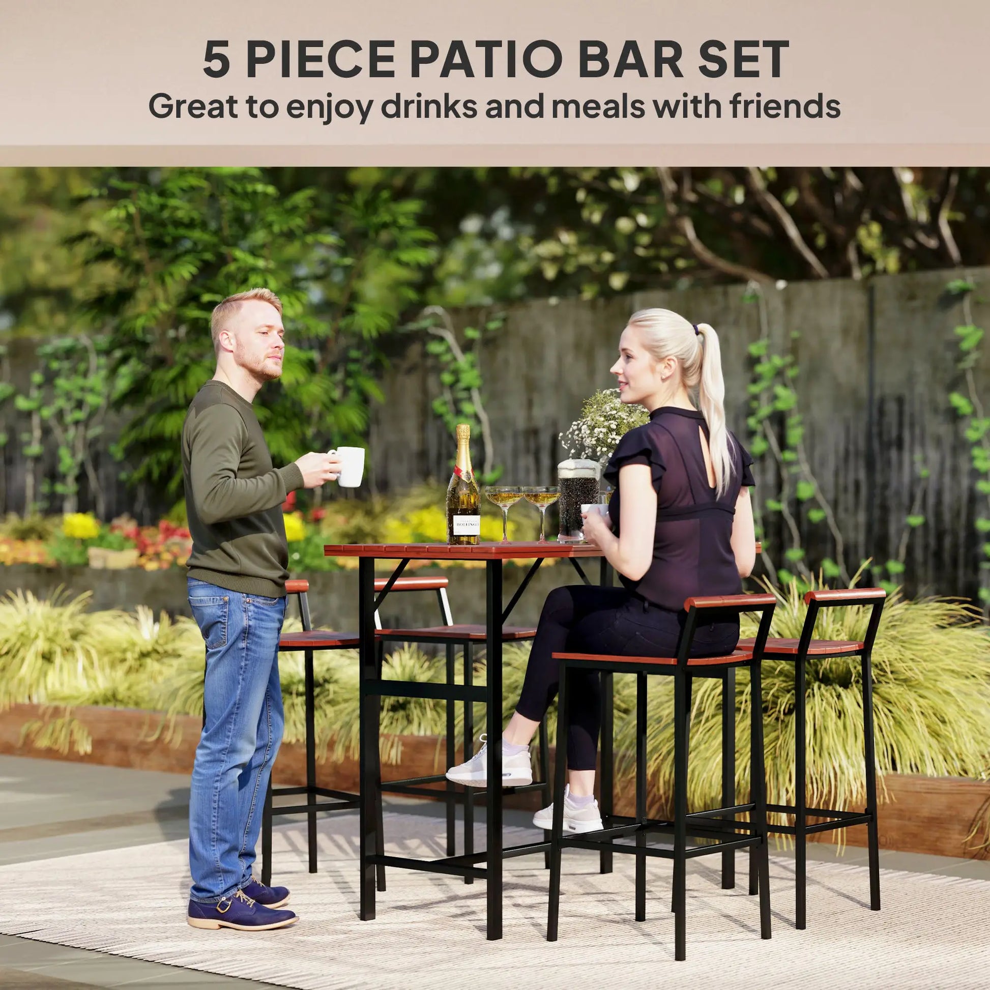 5 Piece Patio Bar Set, 47" Table, 4 Stools, Brown Bistro Sets at Gallery Canada