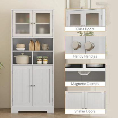 57" Kitchen Pantry, Freestanding Cabinet, Glass Doors, Adjustable Shelves, White Kitchen Pantry Cabinets at Gallery Canada