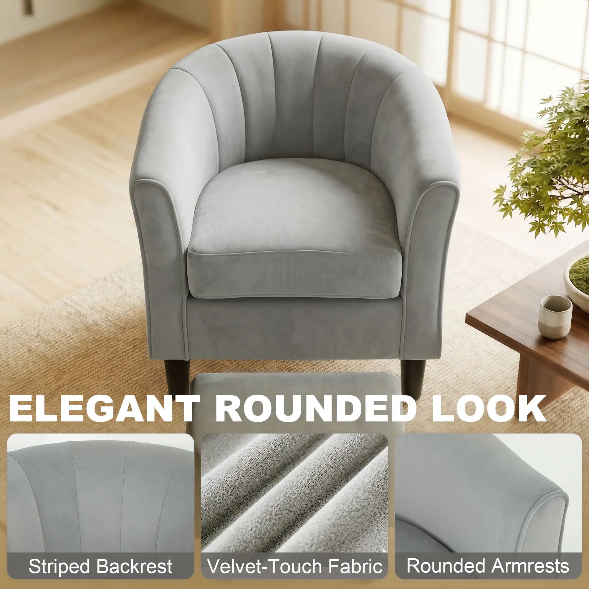 Accent Chair Modern Upholstered Living Room Chair with Ottoman and Pocket Spring Cushion Grey Accent Chairs at Gallery Canada