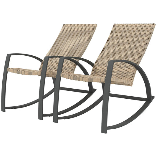 2 Wicker Patio Rocking Chairs, Rattan Outdoor Set, Khaki Outdoor Rocking Chairs Khaki at Gallery Canada