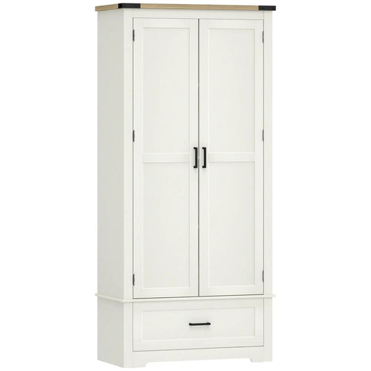 69" Tall Farmhouse Pantry Cabinet, 2 Doors, Drawer, Cream White Kitchen Pantry Cabinets Cream at Gallery Canada