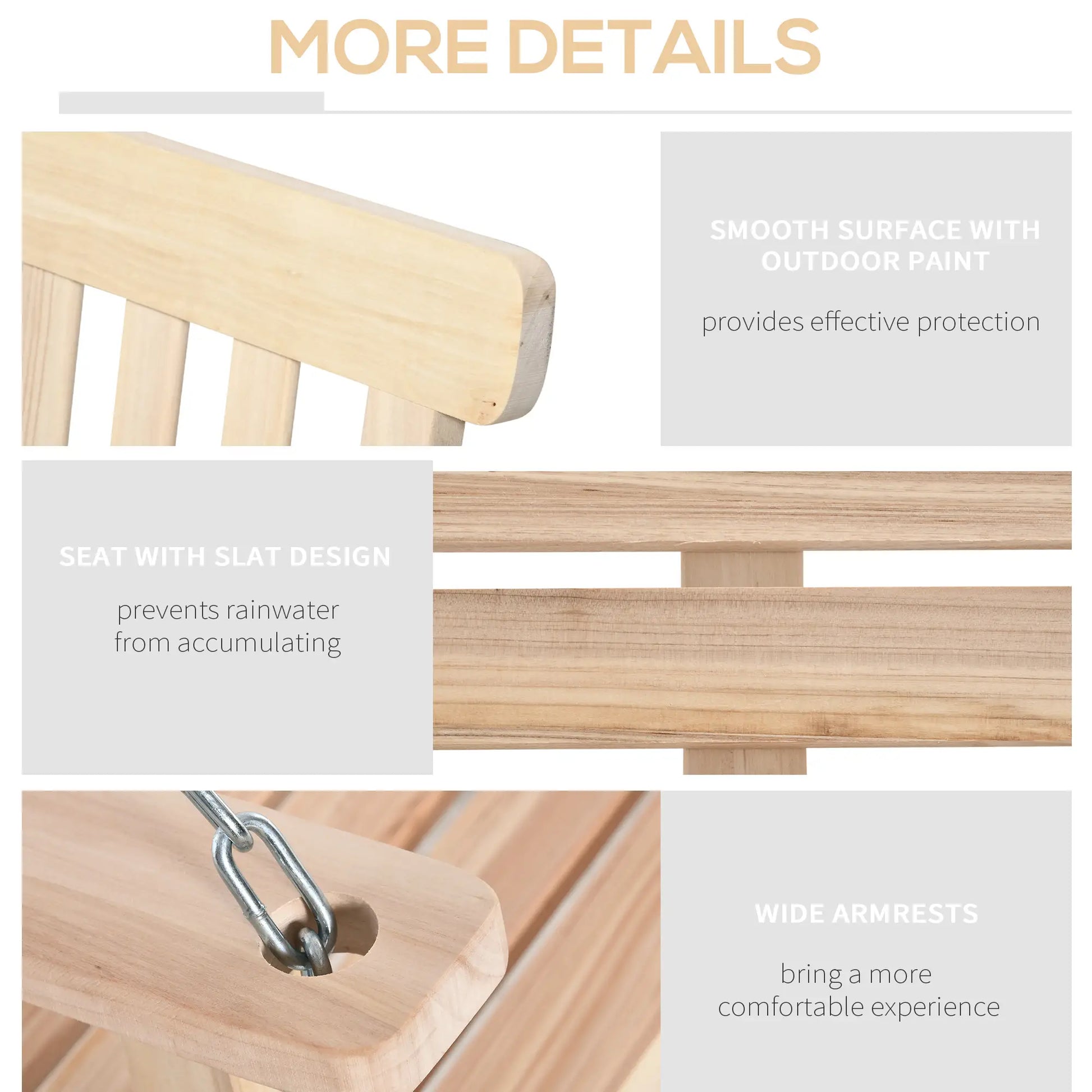 2 Person Wooden Porch Swing, Patio Chair with Chains, Slatted Back, Natural Patio Swings with Stand at Gallery Canada