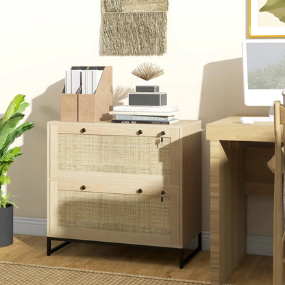 2-Drawer Filing Cabinet with Lock, Rattan, Adjustable Hanging Bar, Natural Office Cabinets & Cupboards at Gallery Canada