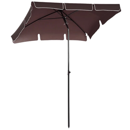 6.5x4ft Rectangle Patio Umbrella, Aluminum Tilt Adjustable, Garden Parasol Sun Umbrellas Coffee and Black at Gallery Canada