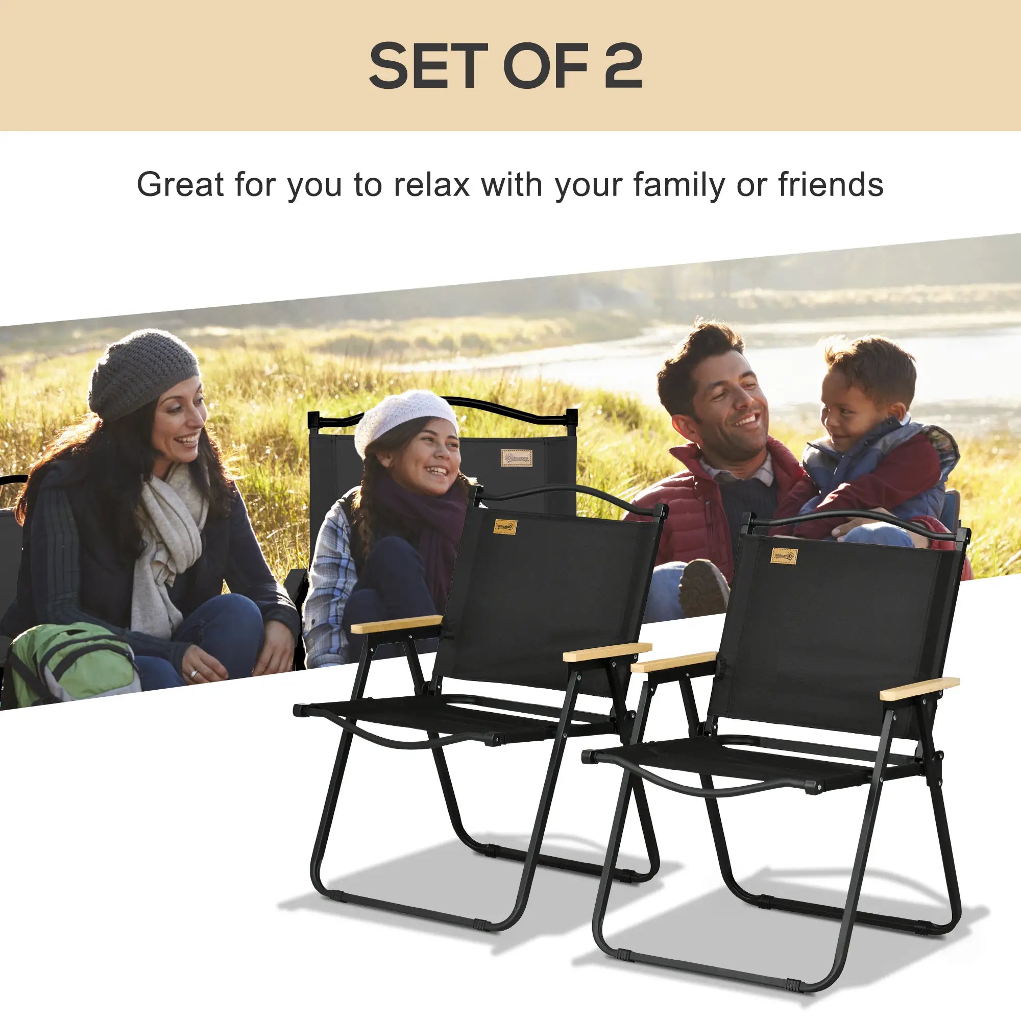 Set Of 2 Lightweight Folding Camping Chairs, Portable Armchairs, Black Picnic Tables & Camping Chairs at Gallery Canada